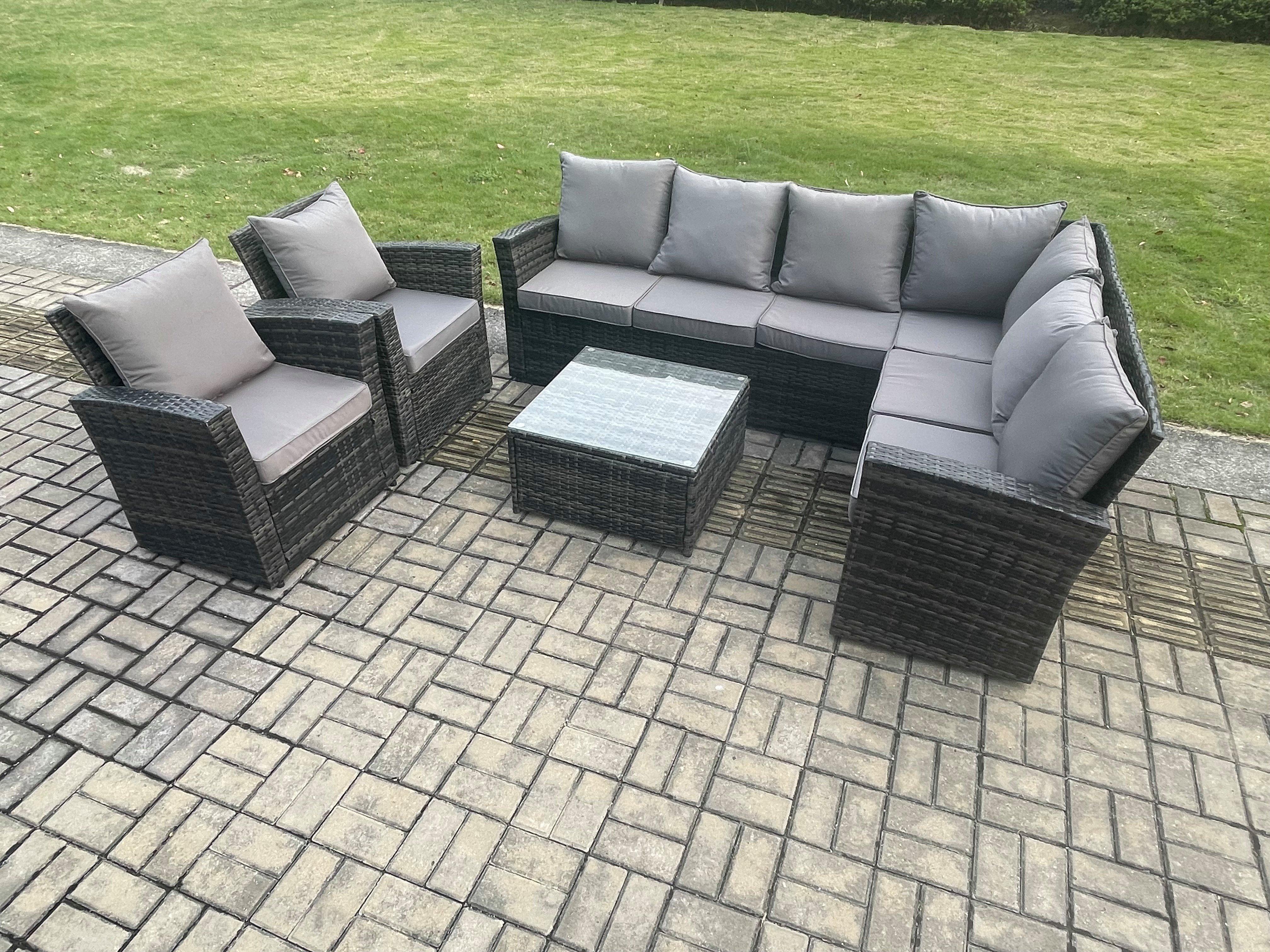 Rattan Garden Furniture Set Outdoor Lounge Corner Sofa Set With Square Coffee Table 2 Chairs 8 Seate
